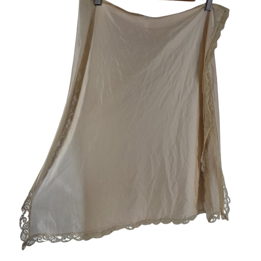 Vintage Olga Beige Lace Trim Half Slip Side Slit Nylon Skirt Underskirt L 27"